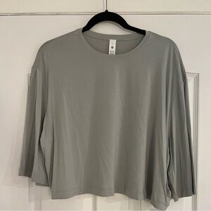 NWT Lululemon Modal Relaxed-Fit Cropped Short-Sleeve Jade Grey Black Size 14
